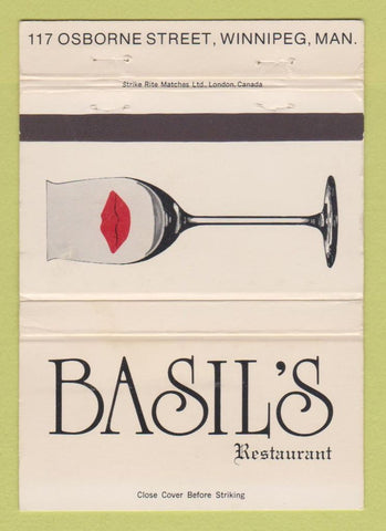 Matchbook Cover - Basil's Restaurant Winnipeg MB WEAR 40 Strike