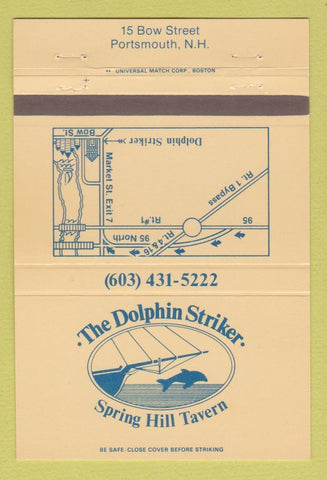 Matchbook Cover - Dolphin Striker Spring Hill Tavern Portsmouth NH 40 Strike