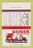 Matchbook Cover - Geiger Ready Mix Concrete Leavenworth KS SAMPLE WEAR 40 Strike