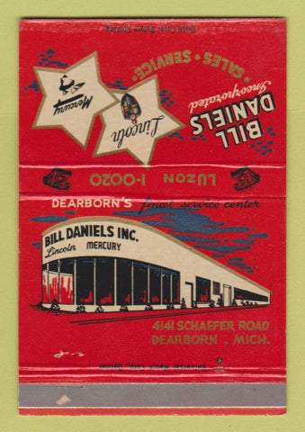 Matchbook Cover - Bill Daniels Mercury Lincoln Dearborn MI 40 Strike