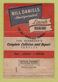 Matchbook Cover - Bill Daniels Mercury Lincoln Dearborn MI 40 Strike