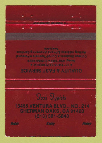Matchbook Cover - Foxi Typists Sherman Oaks CA WEAR 40 Strike