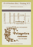Matchbook Cover - Primavera Ristorante Flushing NY 40 Strike