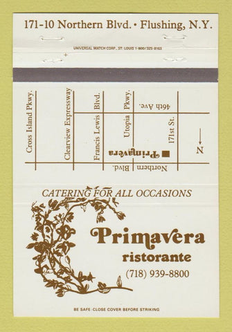 Matchbook Cover - Primavera Ristorante Flushing NY 40 Strike