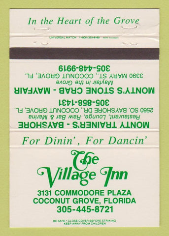 Matchbook Cover - Village Inn Restaurant Coconut Grove FL 40 Strike