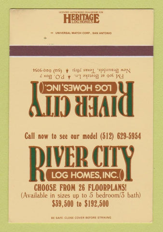 Matchbook Cover - River City Log Homes New Braunfels TX SAMPLE 40 Strike