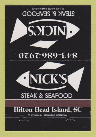 Matchbook Cover - Nick's Steak Seafood Hilton Head Island SC 40 Strike
