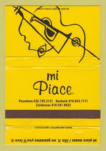 Matchbook Cover - Mi Piace Pasadena Burbank Calabasas CA 40 Strike