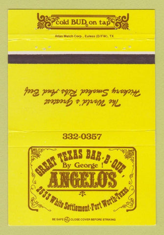 Matchbook Cover - Angelo's BBQ Fort Worth TX 40 Strike