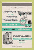 Matchbook Cover - Standard Federal Savings Detroit MI 40 Strike