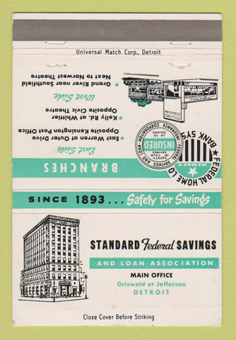 Matchbook Cover - Standard Federal Savings Detroit MI 40 Strike