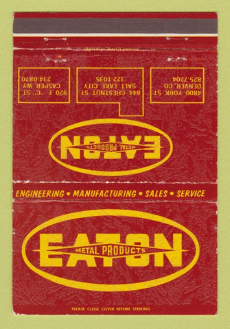 Matchbook Cover Eaton Metal Products Denver Salt Lake City Casper WY  40 Strike