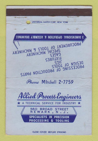 Matchbook Cover - Allied Process Equipment Newark NJ 40 Strike