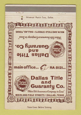 Matchbook Cover - Dallas Title and Guaranty Dallas TX 40 Strike