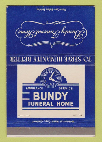 Matchbook Cover - Bundy Funeral Home Cambridge OH 40 Strike