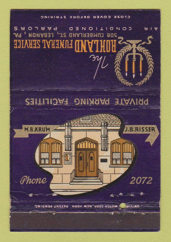 Matchbook Cover - Rohland Funeral Home Lebanon PA 40 Strike