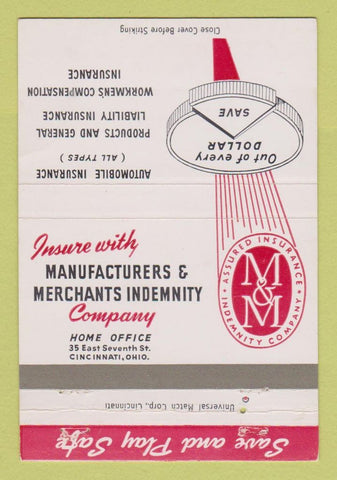 Matchbook Cover - Manufacturers Merchants Insurance Cincinnati OH 40 Strike