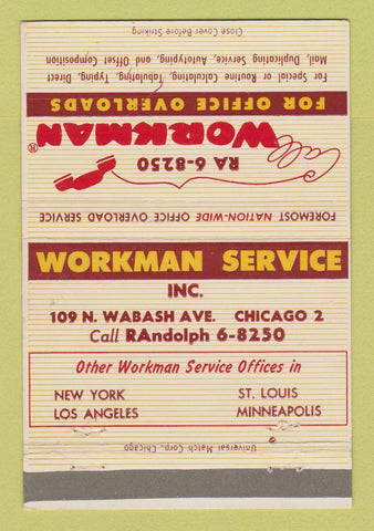 Matchbook Cover - Workman Service Chicago IL Temp Work 40 Strike