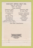 Matchbook Cover - Instant Office Help Temp Work Milwaukee WI 40 Strike