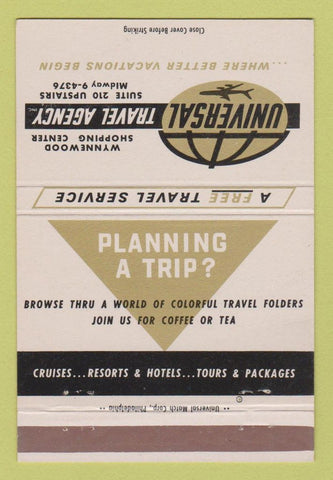 Matchbook Cover - Universal Travel Agency Wynnewood PA 40 Strike