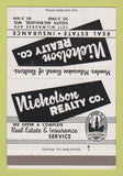 Matchbook Cover - Nicholson Real Estate Insurance South Milwaukee WI 40 Strike