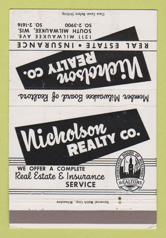 Matchbook Cover - Nicholson Real Estate Insurance South Milwaukee WI 40 Strike