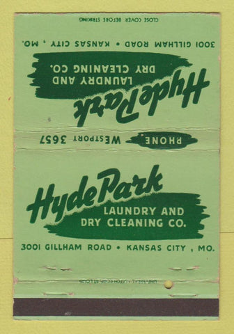 Matchbook Cover - Hyde Park Laundry Dry Cleaning Kansas City MO 40 Strike