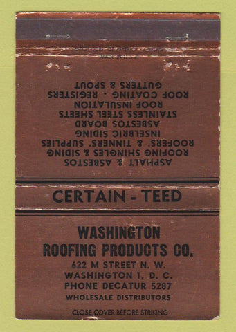 Matchbook Cover - Washington Roofing Products Washington DC WEAR 40 Strike