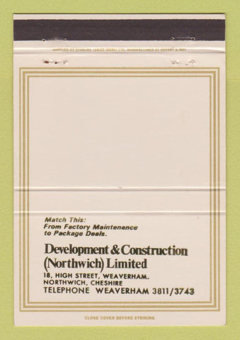 Matchbook Cover - Development & Construction Northwich Cheshire UK 40 Strike