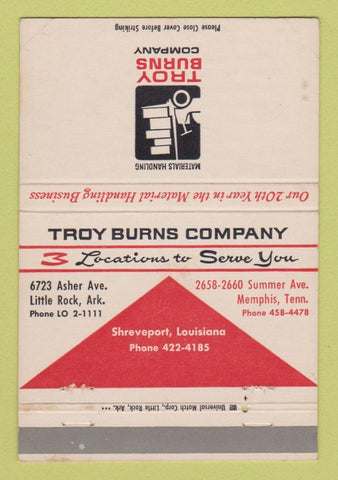 Matchbook Cover - Troy Burns Fork Lifts Memphis TN Little Rock AR 40 Strike