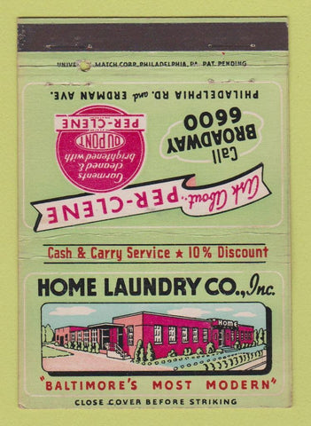 Matchbook Cover - Home Laundry Baltimore MD 40 Strike