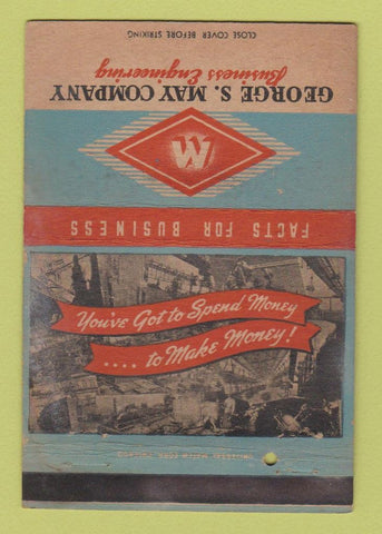 Matchbook Cover - George May Business Engineering Chicago IL WEAR 40 Strike