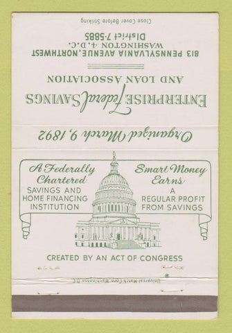 Matchbook Cover - Enterprise Federal Savings Washington DC 40 Strike