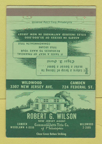Matchbook Cover - Robert Wilson Commonwealth Title Wildwood Camden NJ 40 Strike