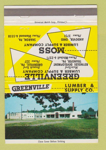 Matchbook Cover - Greenville Lumber Supply PA Andover OH Sharon PA 40 Strike