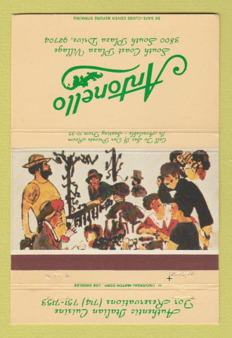 Matchbook Cover - Antonello Restaurant Italian Corona Del Mar CA 40 Strike
