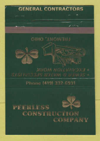 Matchbook Cover - Peerless Construction Equipment Fremont OH 40 Strike