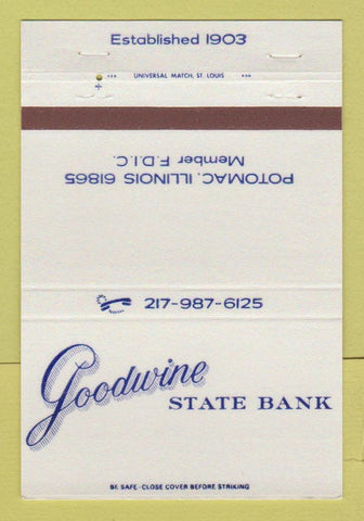 Matchbook Cover - Goodwine State Bank Potomac IL 40 Strike