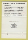 Matchbook Cover - Angelo's Italian Restaurant Wichita Hutchinson KS 40 Strike