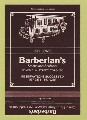 Matchbook Cover - Barberian's Restaurant Toronto ON 40 Strike