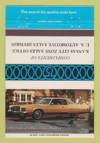Matchbook Cover - 1975 Chrysler LeBaron Kansas City MO Zone 40 Strike