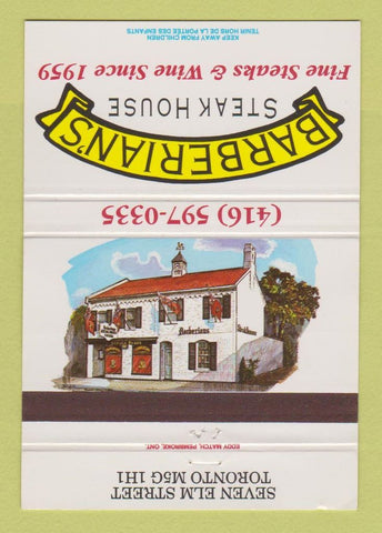 Matchbook Cover - Barberian's Steak House Toronto ON 40 Strike