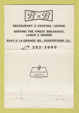 Matchbook Cover - B n B Restaurant Countryside IL 40 Strike