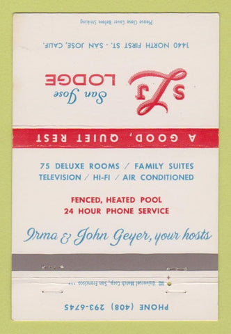 Matchbook Cover - San Jose Lodge San Jose CA 40 Strike