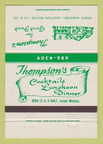 Matchbook Cover - Thompson's Restaurant North Andover MA 40 Strike