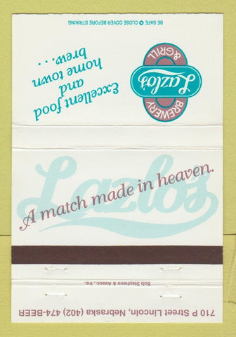 Matchbook Cover - Lazlo's Brewery Grill Lincoln NE 40 Strike