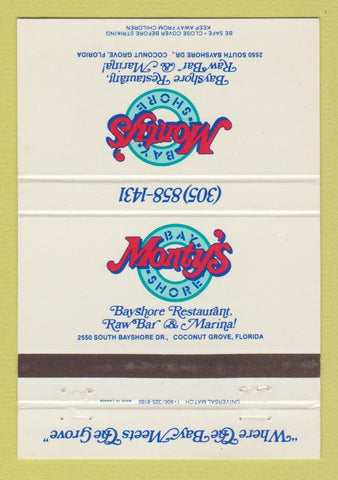 Matchbook Cover - Monty's Ba Shore Restaurant Coconut Grove FL 40 Strike