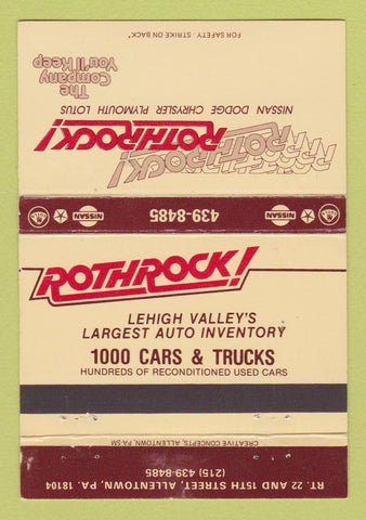 Matchbook Cover - Roth Rock Nissan Chrysler Lotus Allentown PA WEAR 40 Strike
