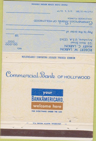 Matchbook Cover - Commercial Bank of Hollywood FL  40 Strike