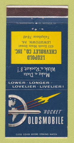 Matchbook Cover - Oldsmobile Rocket Leopold Chevrolet Lewistown PA 30 Strike